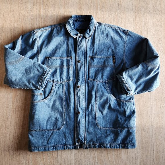 Vintage FILA Quilt-Insulated Lining Blue Denim Work Chore Jacket Zip/Snap